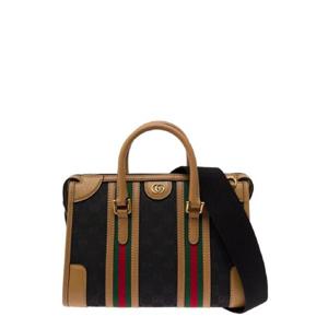 GUCCI 웹과 GG 모티프가 돋보이는 캔버스와 가죽 소재의 블랙 앤 브라운 핸드백 여성 715772FAARB1041