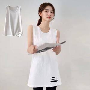 샵앤) 여성 라운드 민소매 커팅 롱 티셔츠 WLD-WSH-SIS768
