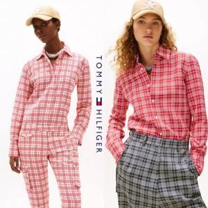타미힐피거 TOMMY HILFIGER WW47591-0LZ 여자 실크 혼방 체크무늬 셔츠