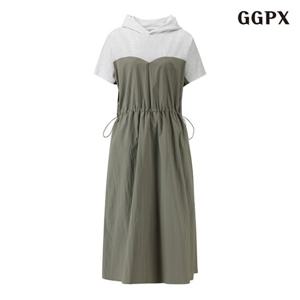 [GGPX]후드 반팔 롱 원피스 (GOBOW068D)