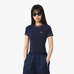 [시즌오프 30% 인하] 라코스테 공식 여성 더블 파이핑 슬림핏 저지 티셔츠 TF0347-55G GWI
