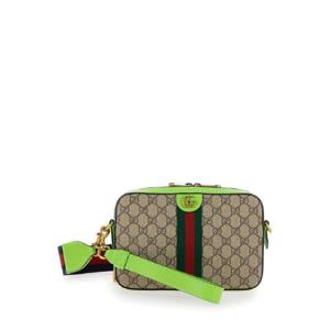 GUCCI & 39 Small Ophidia GG& 39  웹 디테일의 베이지 및 에보니 크로스바디 백, GG 수프림 캔버스 맨 699439FADIC9761