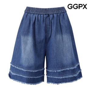 [GGPX] 프린지 티어드 데님 5부 팬츠 (GP6PT026F)