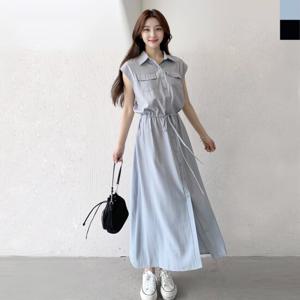 샵앤) 여성 카라 포켓 허리조절 민소매 나시 롱 원피스 WDM-WDR-KQQZ2946