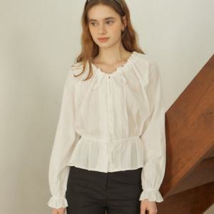 [아워호프] Ribbon Neck Waist Shirring Blouse - White [H25SP2-BL04-WHI]