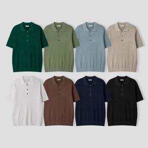 [리빌모아]남자 데일리 골지 버튼 카라 반팔 니트 AS5-KNH-Q005-