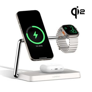 루메나 루메나 STATION PRO Qi2 3in1 맥세이프 15W 무선충전기[실키화이트] STATION-PRO-WH