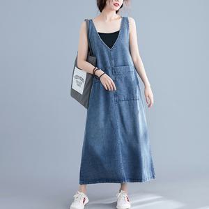 [무드무드] 딥 브이넥 빅포켓 데님원피스