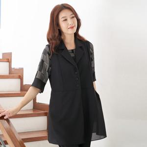 마담4060 엄마옷 카라쉬폰롱조끼-ZVE304006-