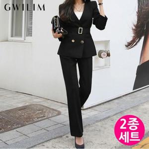 [귈림]() 노카라 브이넥 자켓+슬랙스팬츠 벨트 정장세트(GBSSE034P)