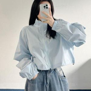 [옷자락] 여자 방송댄스복 슬릿퍼프 스트링 크롭 집업 점퍼