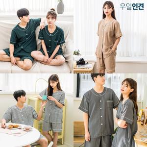 [우일인견] 여름 인견 쿨  남여 공용 커플 신혼부부 솔리드  체크 캐릭터 파자마 세트