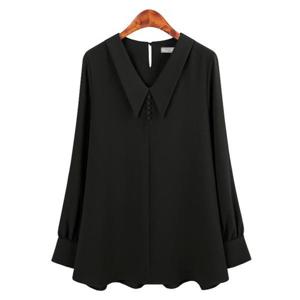 [허밍퍼플]여성용 4972-그란데 블라우스 빅사이즈 찰랑한 셔링 주름 콩단추 카라 블랙 큰언니 여성의류