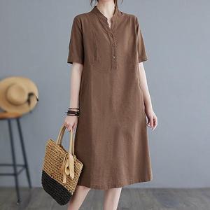 [유니제이] 발라브 헨리넥 단추 루즈 원피스