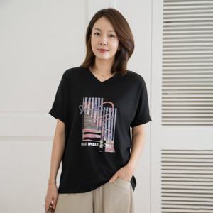 엄마옷 마담4060 블로브이넥티셔츠-QTE2505036-