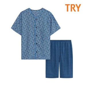TRY 남성 인견 레이온 반팔 파자마 커플 잠옷상하세트