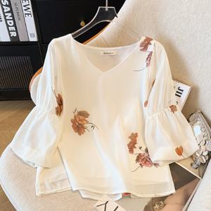 [블랙퀸] 7부 브이넥 볼륨소매 오픈블라우스 blk003491