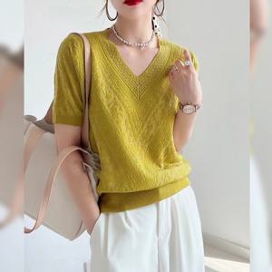 ★인기베스트★[무드무드] 셔먼스 스카시 브이넥 반팔 니트