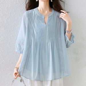 [블랙퀸] 올레리 주름레이스 빅사이즈 블라우스 blk003575