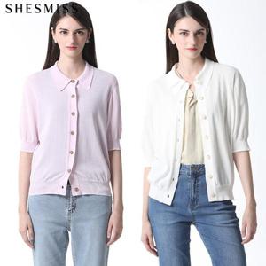 [쉬즈미스][쉬즈미스(SHESMISS)] 페미닌 반팔 카라 니트 가디건 (택가격 138000원)