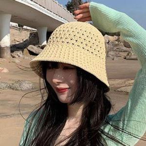 [에이치플러스몰]밀짚 라탄 숏 챙 벙거지모자 여성 여름 버킷햇