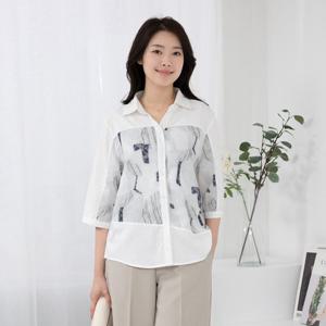 여성 엄마옷 나염 7부 반오픈 카라 블라우스 BL403081 중년여성의류/50대/60대/마담/빅사이즈/할머니옷
