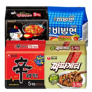 [농심]신라면5봉+짜파게티5봉+팔도비빔면5봉+불닭볶음면5봉