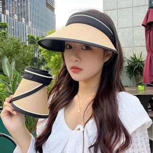 [에이치플러스몰]돌돌이 라탄 썬캡 여성 자외선 차단 여름 얼굴 햇빛