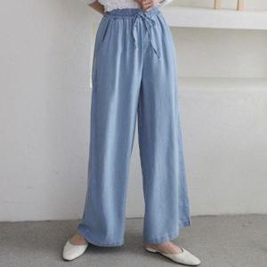 [캣츠원피스]밴딩 데님 연청 레이온 와이드팬츠