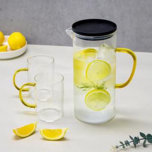 [리퍼] 내열 일자 유리 물통 냉장고 물병 1.5L + 유리잔 물컵 300ML 2개 세트