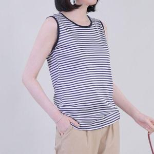 [애비뉴투지]엄마옷 스테디 단가라 얇은 실켓면 여성 여름 나시 민소매 라운드 스트라이프 티셔츠 A08320