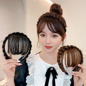 [루즈루나] 에스 여신 연예인 앞머리 햅번 가발 땋은 머리띠