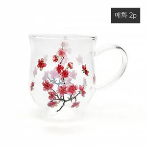 매화꽃 유리컵 2인 세트 400ml 예쁜 커피컵 찻잔 선물