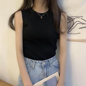 슬림핏 슬리브리스 니트반티 이너 티셔츠