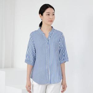 엄마옷 모슬린 헨리넥 스트라이프 코튼7부 남방 NB505034 중년여성의류/50대/60대/마담/빅사이즈/할머니옷
