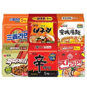 [농심]신라면5봉+짜파게티5봉+안성탕면5봉+삼양라면5봉+너구리5봉+진라면매운맛5봉