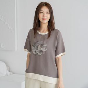엄마옷 마담4060 회호리자수티셔츠-QTE2505033-