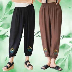 러블리 꽃자수 아사 배기 팬츠