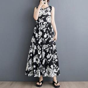 [쿠잉]화이트 플라워 데일리 여성 민소매/나시 롱 원피스