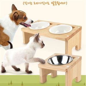 캣토피아 애견 원목식탁  도자기식기 2구 애견식기 애견식탁