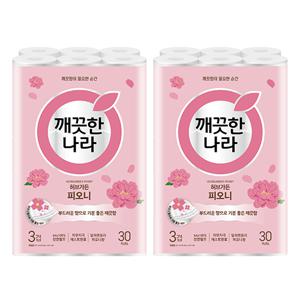 [깨끗한나라] 2025 NEW 허브가든 피오니 프리미엄 화장지 27m 30롤x2팩
