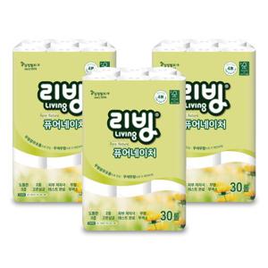 [삼정펄프]퓨어 네이처 3겹 화장지 25M 30롤 X 3팩(총 90롤)