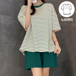 [유니제이] [SET]캡내장 스트라이프 반팔+반바지