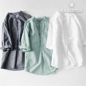 [아날로이드]남자 헨리넥 7부 린넨셔츠 여름 빅사이즈 마셔츠 남방_AST13