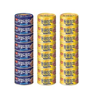 동원 참치 라이트 85g 16캔(라이트/고추/콘) + 마일드 90g 8캔