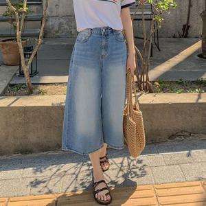 [삐까삐까]여성 연청 7부 데님 와이드 팬츠 여름 청 반바지 버뮤다팬츠