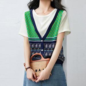 [유니제이] 라연 레이어드 패턴 반팔티