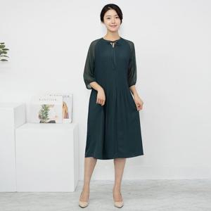 여성 엄마옷 모슬린 라운드쉬폰반팔주름롱원피스 OP307027 중년여성의류/50대/60대/마담/빅사이즈/할머니옷