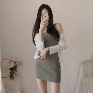 여자 여름 봄 스퀘어넥 민소매 스판 미니원피스_3