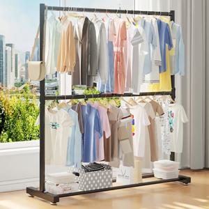 [SALE] 일자형 2단 옷걸이 A 행거(120cmx180cm) 블랙